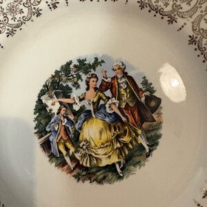 Sabin 22K Gold Trim Colonial Scene 10 1/2 Inch Dinner Plate